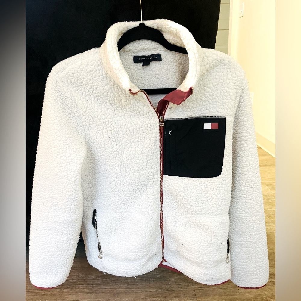 Cream Red White & Blue Women’s Tommy Hilfiger Bomber Sherpa Jacket Size M